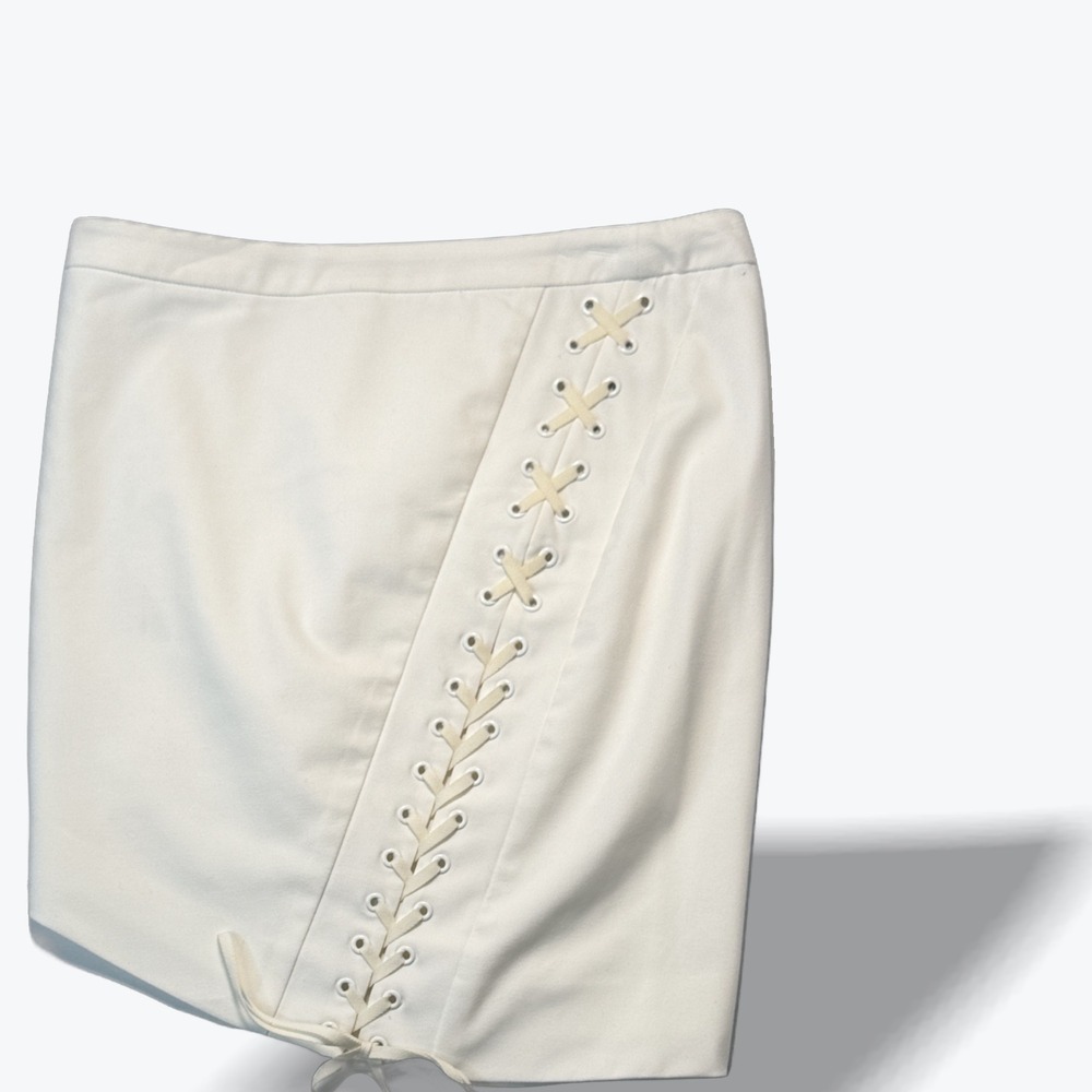 Michelle Mason Mini Skirt Lace Up Luxury Designer Creamy White Womens 0 Lined